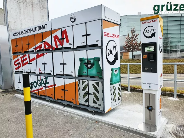 Gasflaschen-Automat bei SELZAM AG – 24/7 Selbstbedienung für den sicheren Gasflaschenwechsel